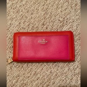Coach Red and Cardinal Pink Accordion Zip Wallet